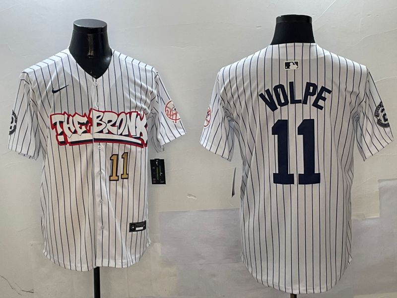 Men New York Yankees #11 Volpe White Stripe four generations Joint Name 2025 Nike MLB Jersey style 8->new york yankees->MLB Jersey